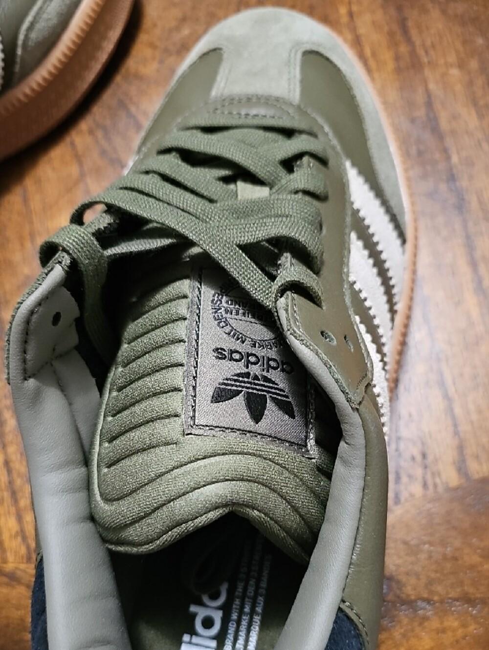 adidas Samba Olive Green and White Sneakers with Gum Sole - Picture 6 of 7